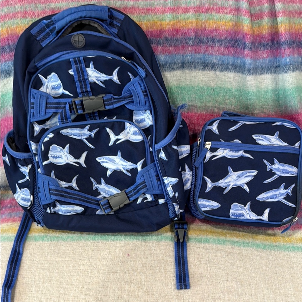 Pottery Barn Kids Shark Backpack and Lunchbox Set - Blue